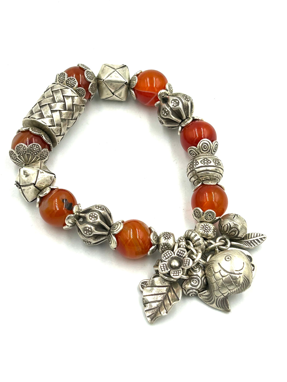 Women bracelet of hill tribe silver carnelian gemstone