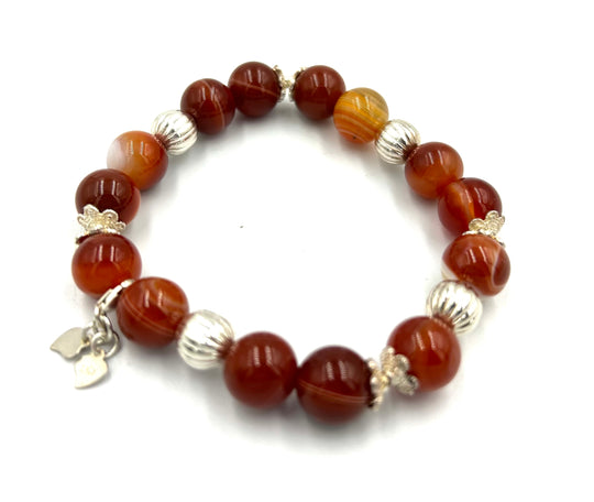 woman bracelet made of carnelian gemstones and silver.