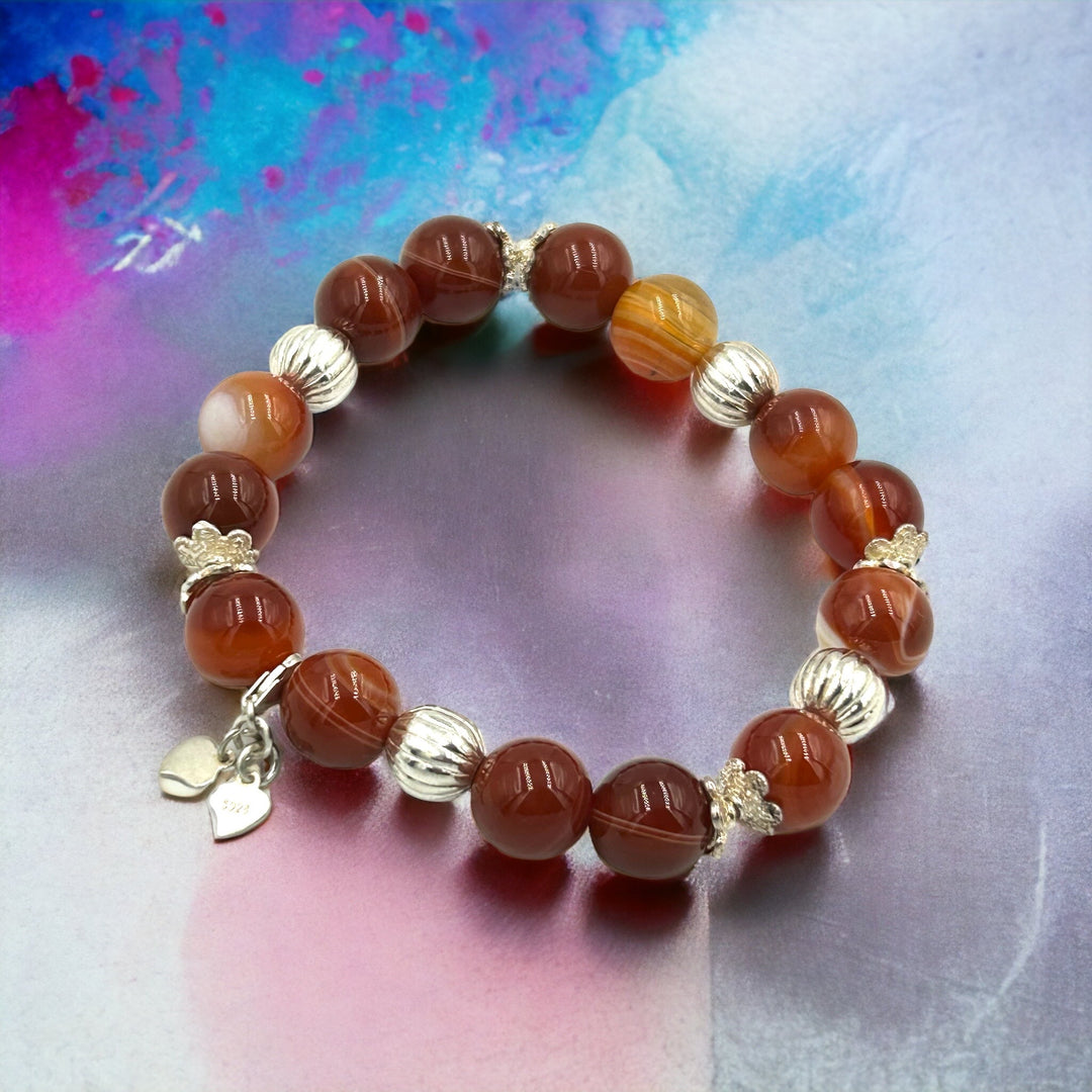 woman bracelet made of carnelian gemstones and silver.